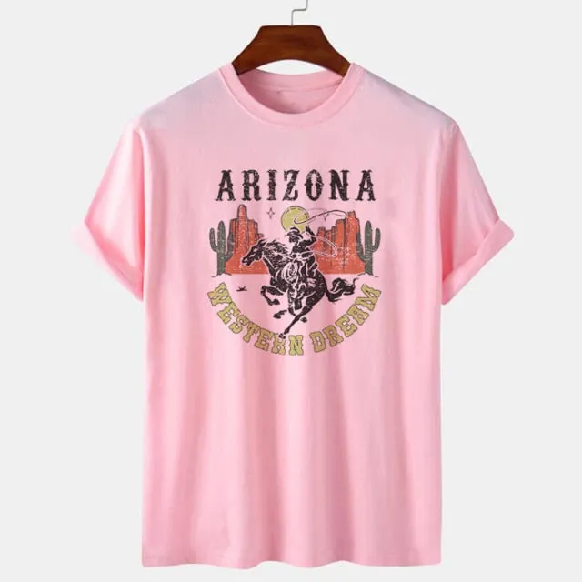 Arizona Cowgirl Desert Cactus Graphic T Shirts Retro Western Cowgirl Women's T-Shirt