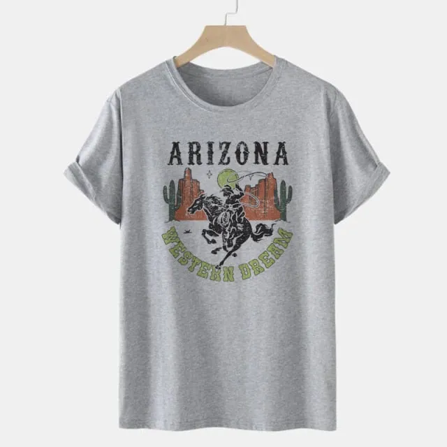 Arizona Cowgirl Desert Cactus Graphic T Shirts Retro Western Cowgirl Women's T-Shirt