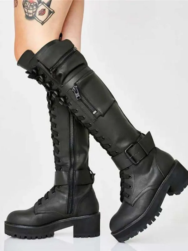 Ashore Biker Shop Platform Solid Street Style Motorcycle Boots for Women