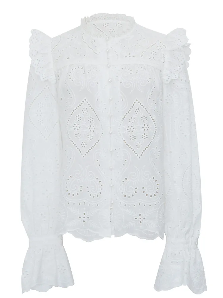 Ashore Boutique Lt Luxury Cotton Lace Ruffle Shirts Tops