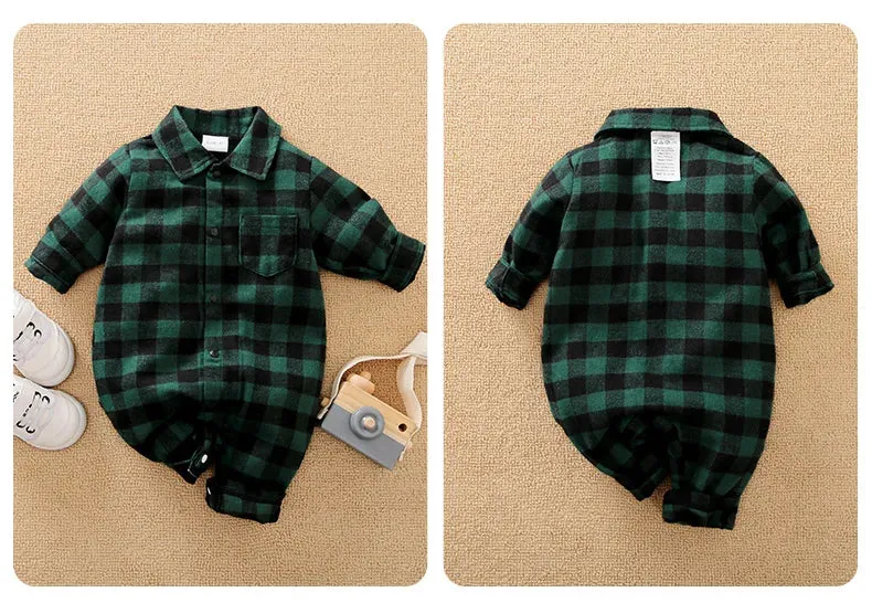 Baby Boys 0-18M Plaid Infant Rompers