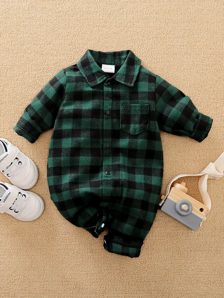 Baby Boys 0-18M Plaid Infant Rompers