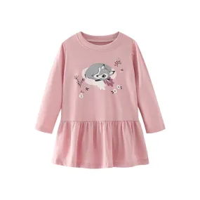 Baby Deer Full Sleeve Girls Dress - Dreamy Pink