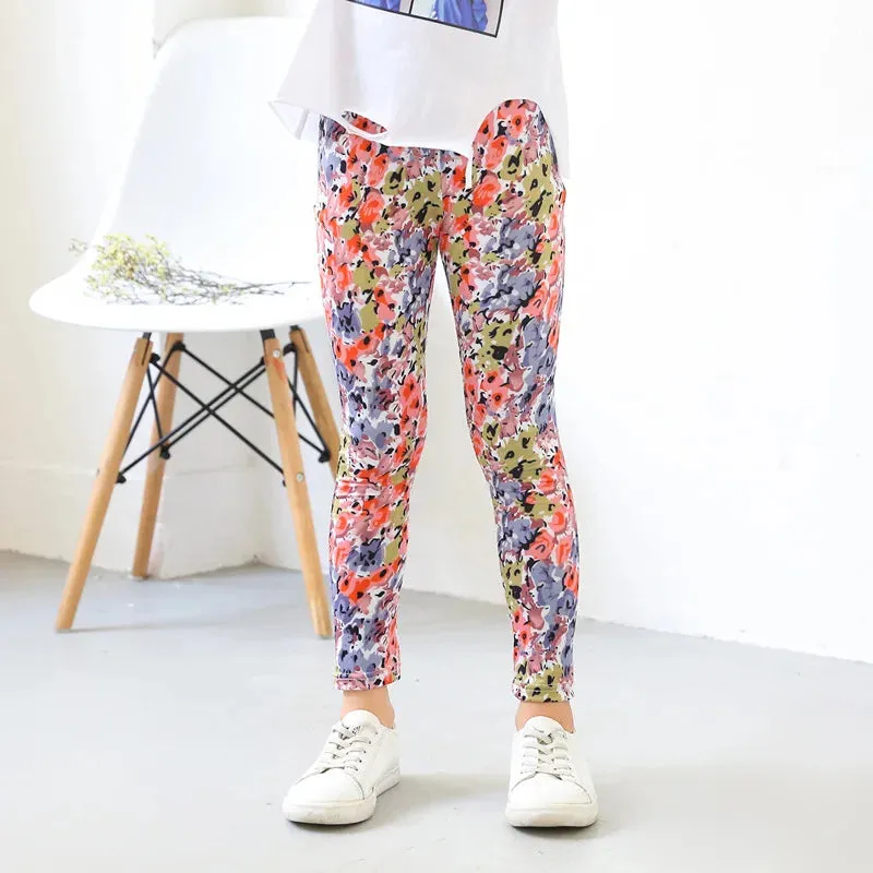 Baby Girl 3-10year Floral Elastic 3D Leggings