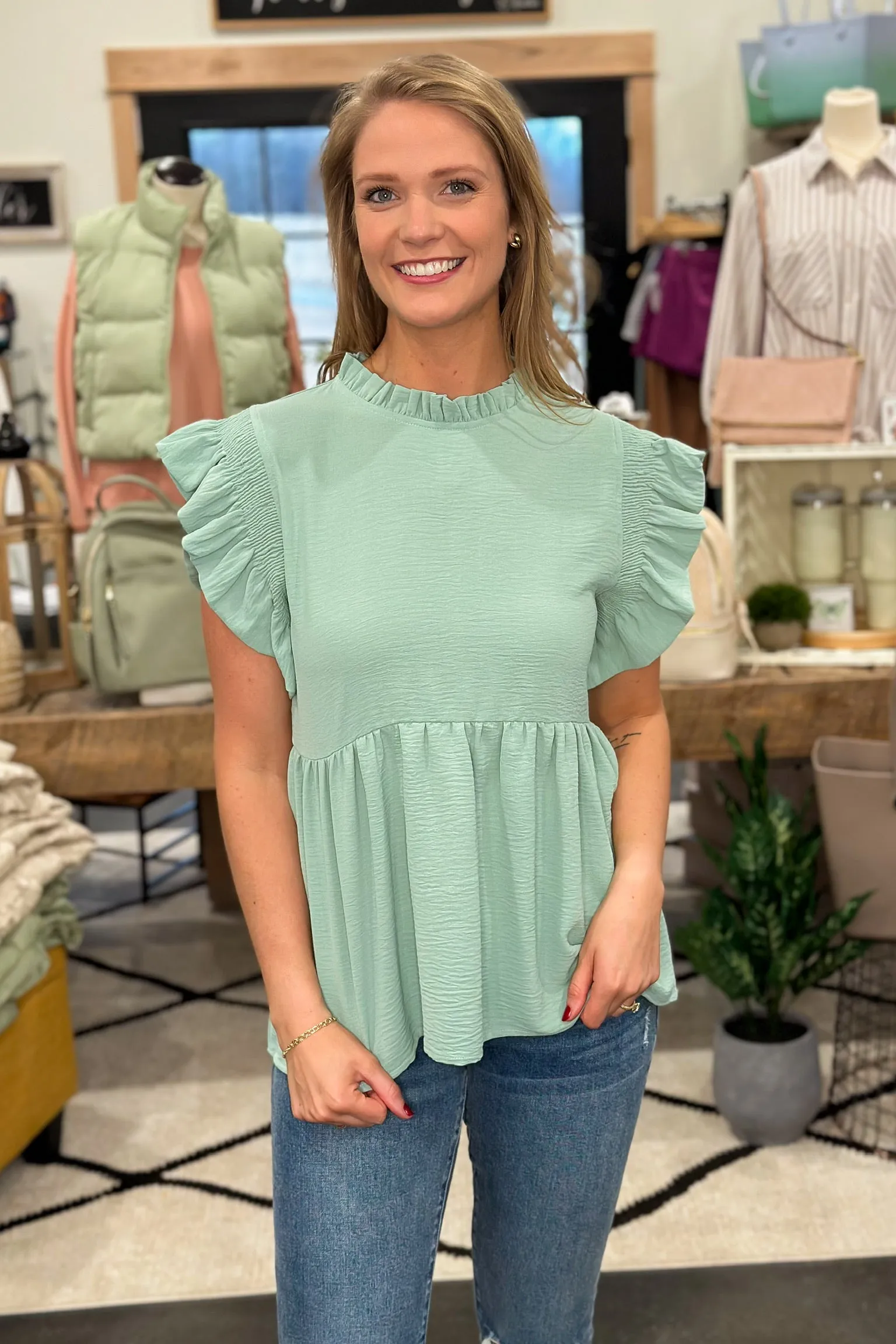 Babydoll Blouse- Aloe