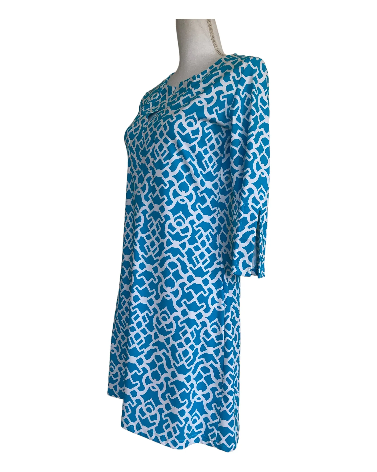 Barbara Gerwit Aqua Blue Print Dress, S