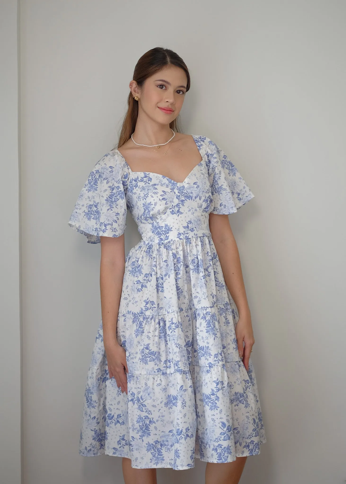 Barbara Midi dress - blue rose floral