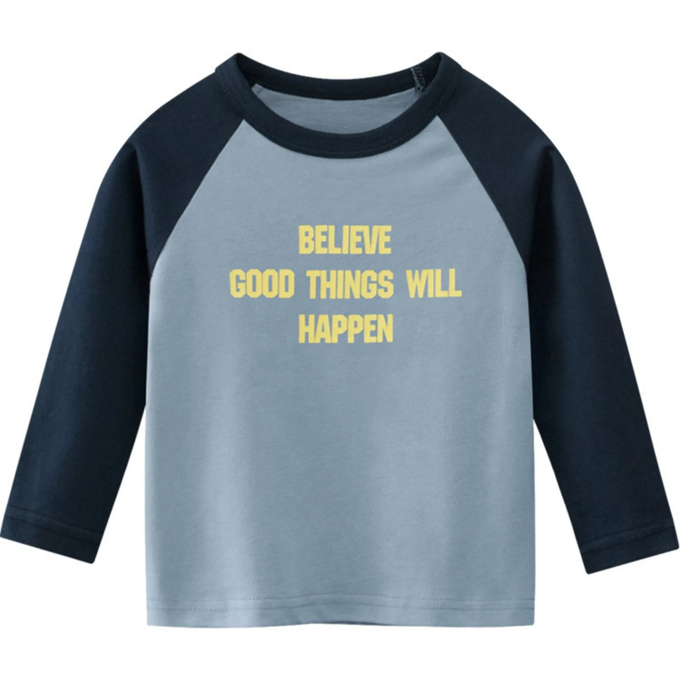 Believe Good Things Will Happen' Round Neck Tee Shirt ,Slate Gray