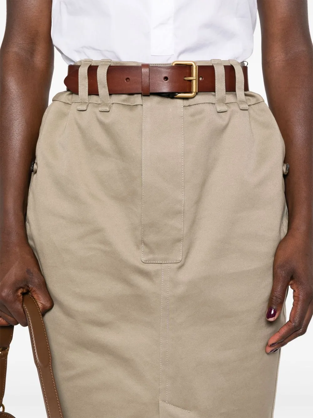 BELTED GABARDINE PENCIL SKIRT