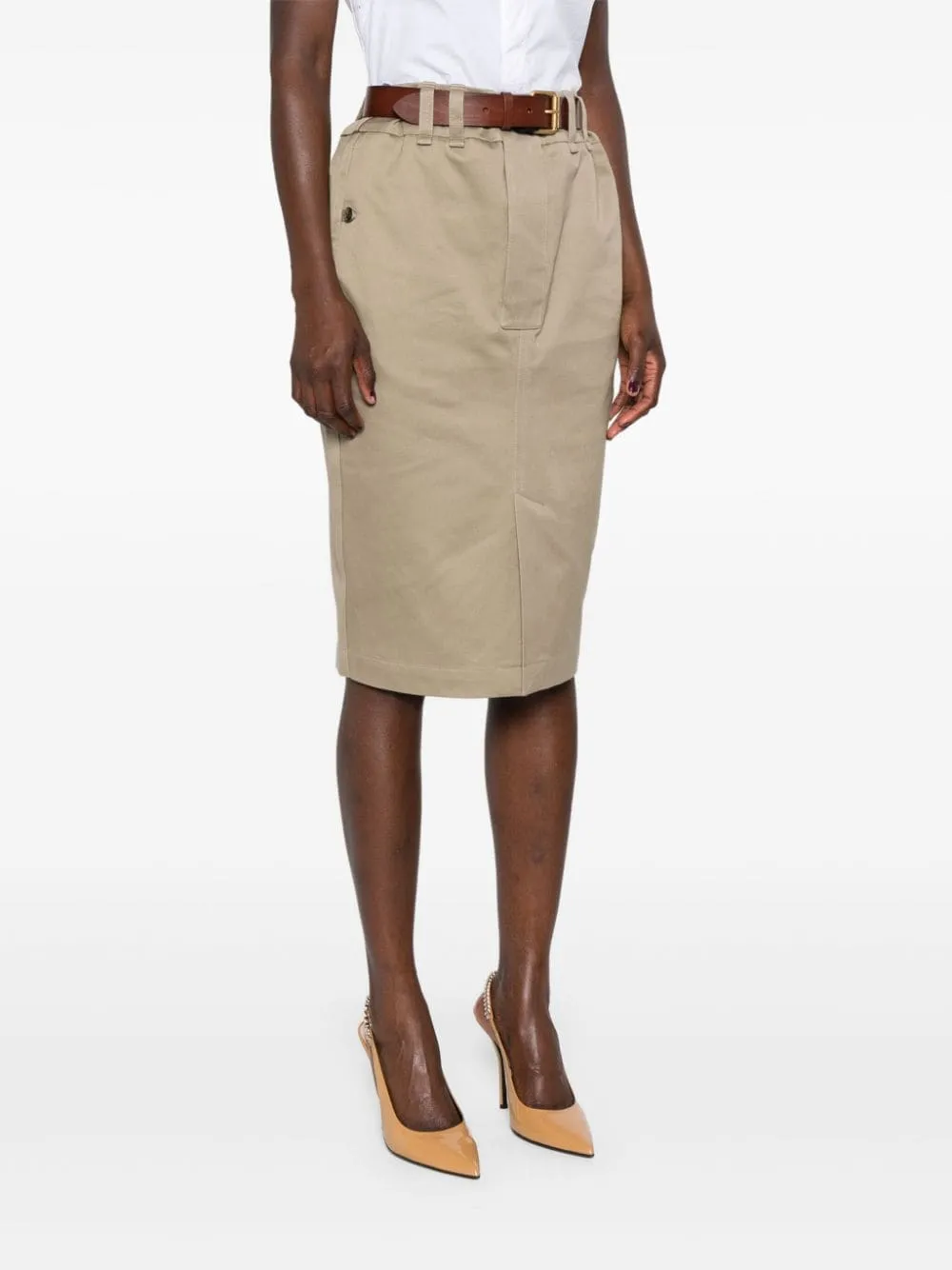 BELTED GABARDINE PENCIL SKIRT