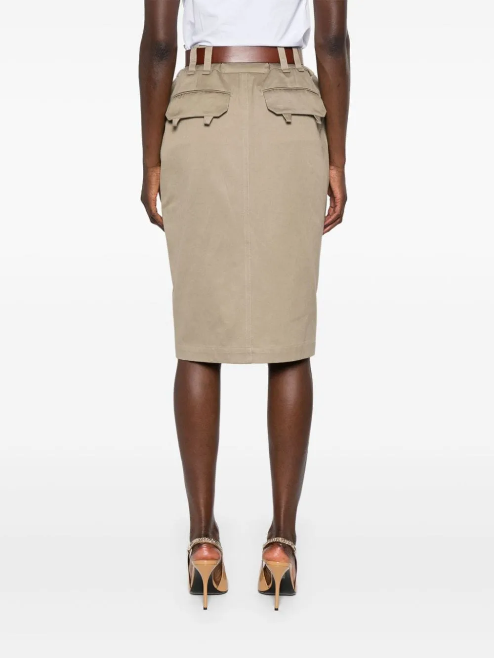 BELTED GABARDINE PENCIL SKIRT