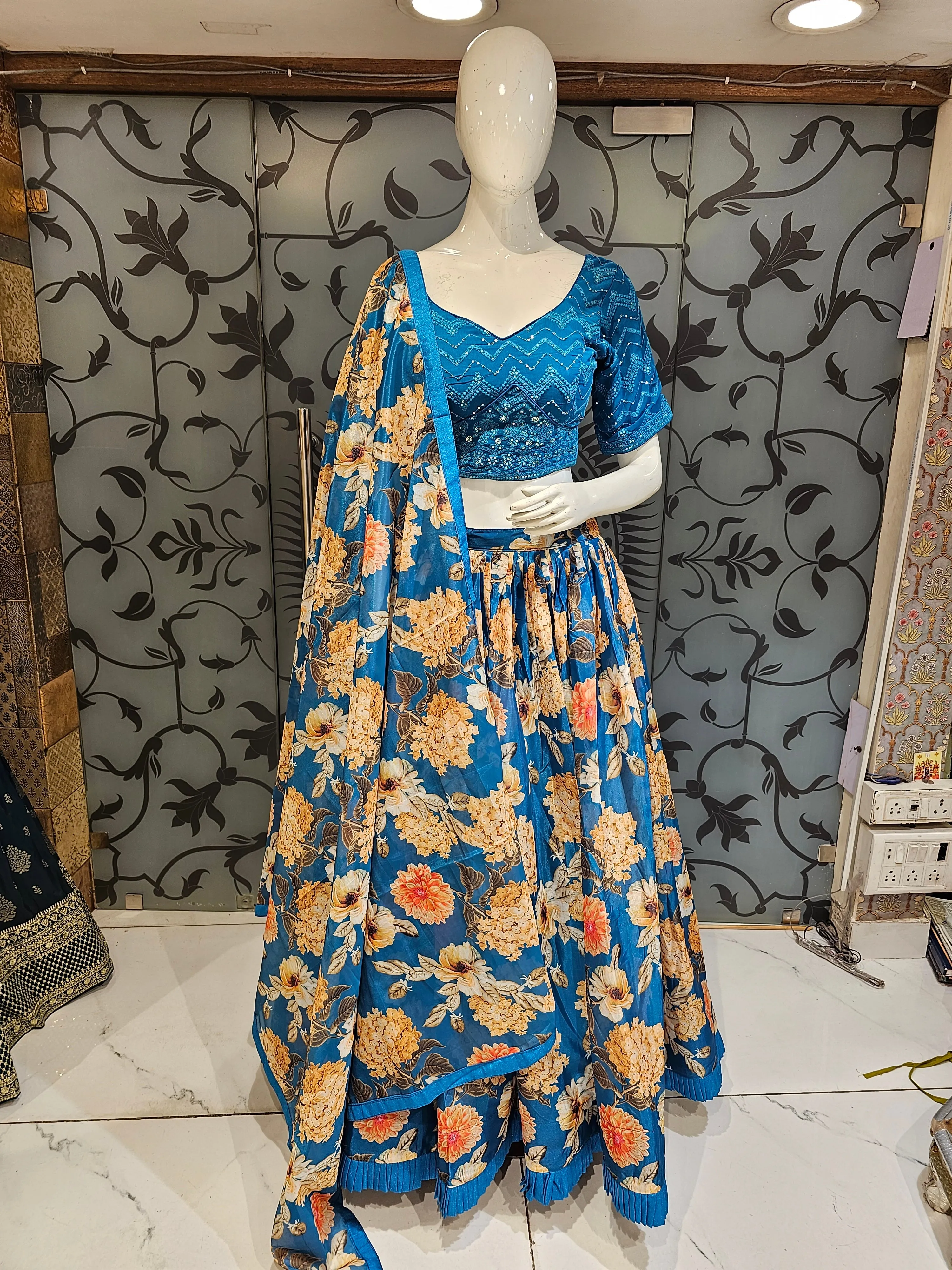 Blue Floral Lehenga Choli