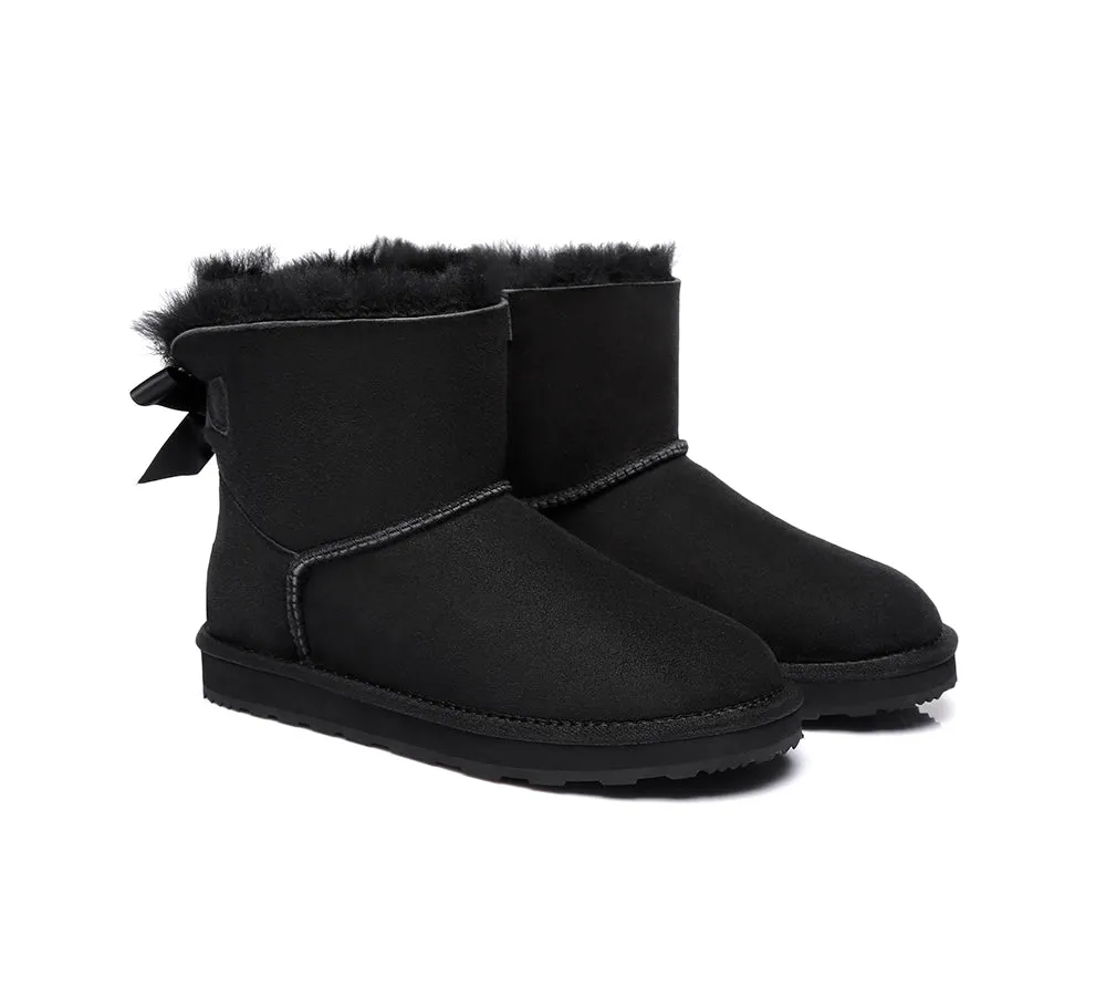 Boots Women Double Faced Sheepskin Wool Mini Back Bow Boots