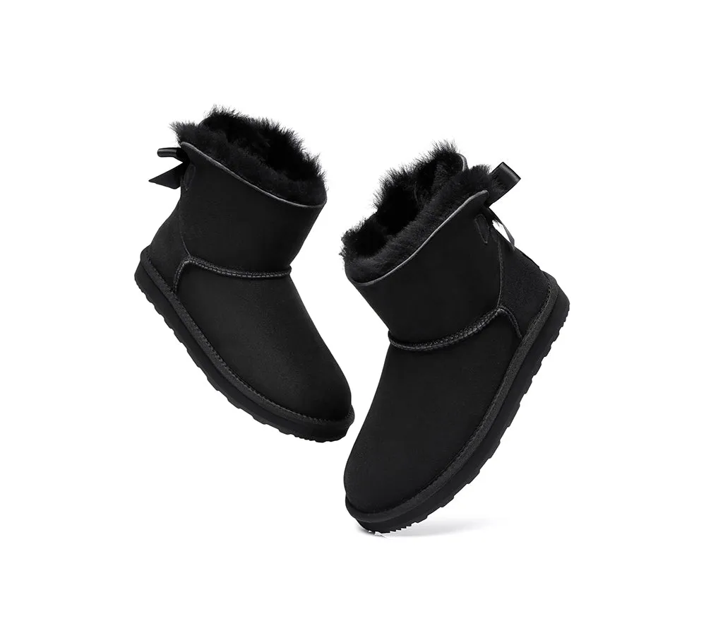 Boots Women Double Faced Sheepskin Wool Mini Back Bow Boots