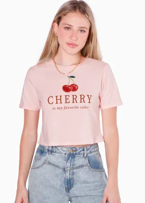 Camiseta crop con bordado "Cherry is my favorite color" - CORALINE