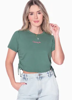 Camiseta crop estampada "L'amour fou" y recogidos en costados - PHILIS