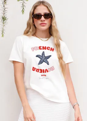 Camiseta estampada "French Riviera" con estrella en lentejuelas - GIANA