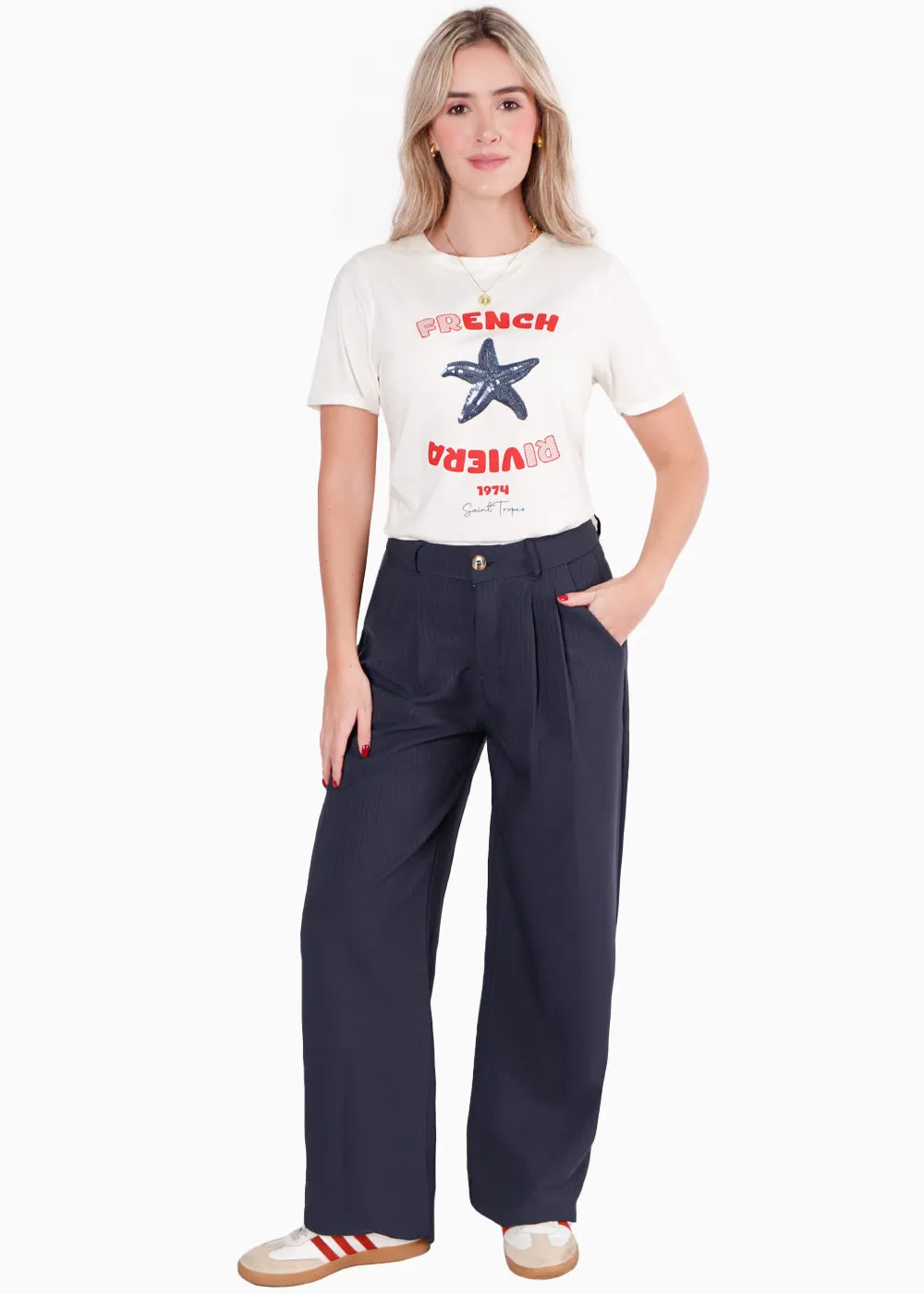 Camiseta estampada "French Riviera" con estrella en lentejuelas - GIANA