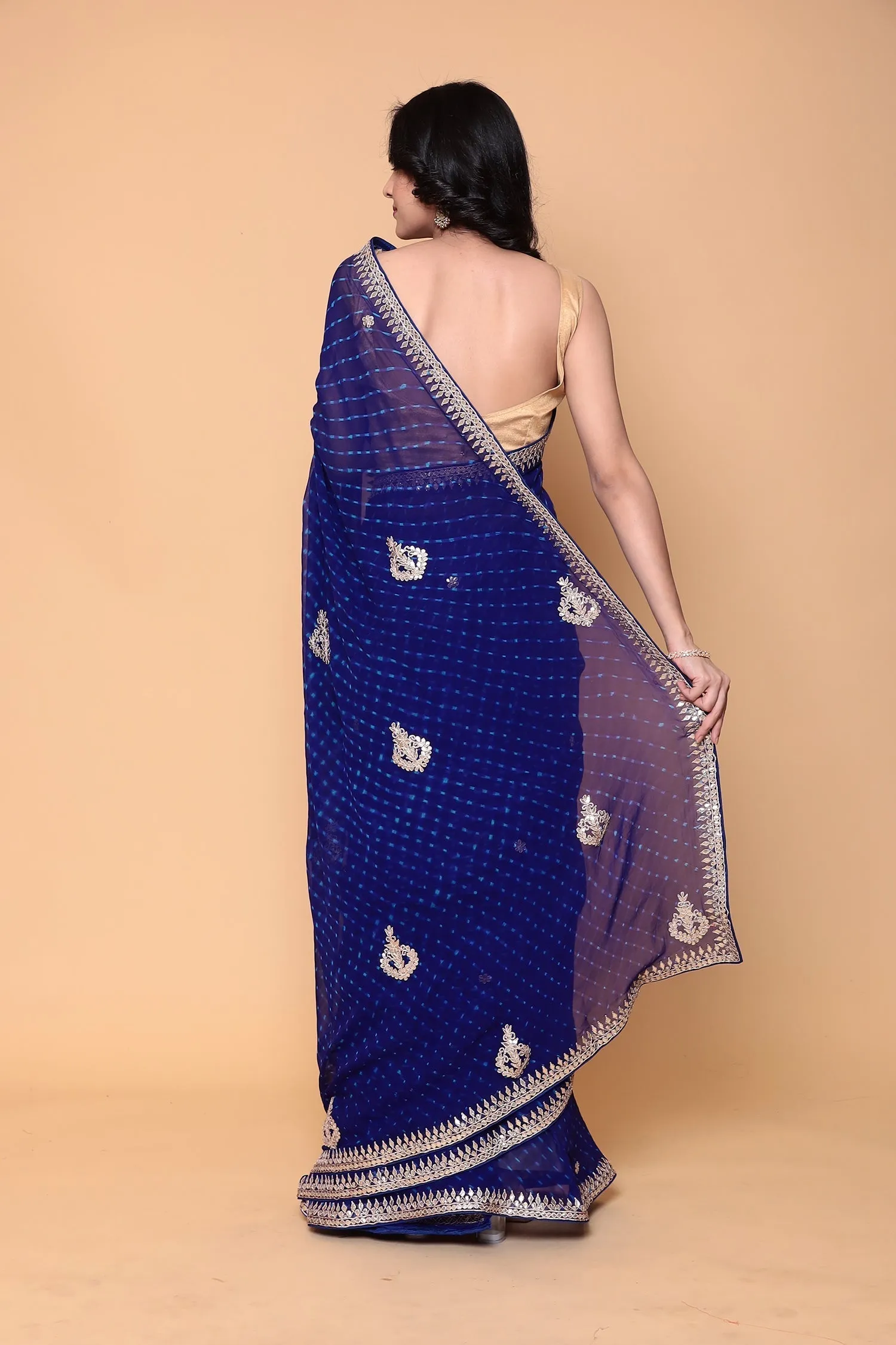 Chiffon Saree with Gota Patti, Mothra work.