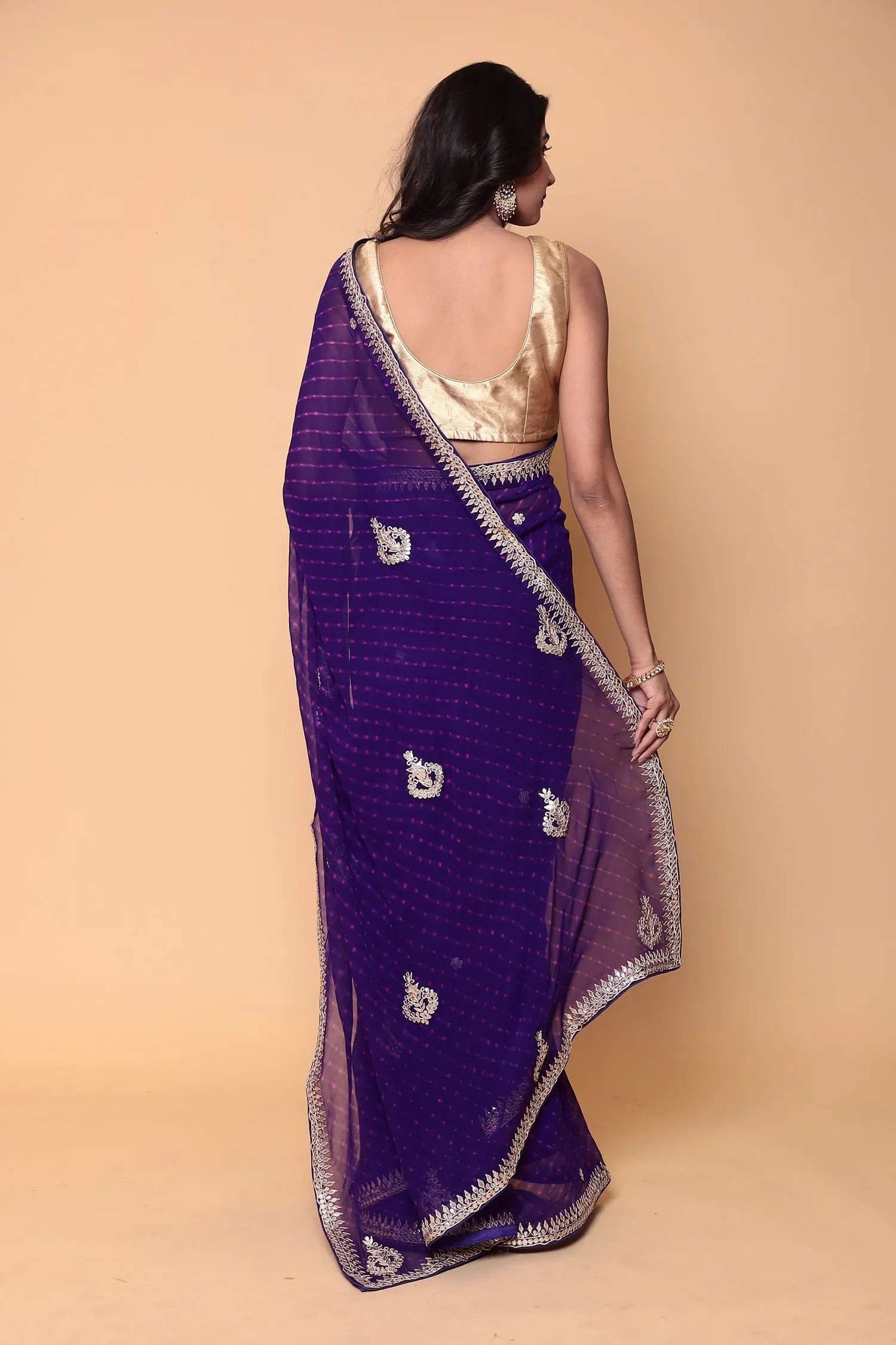 Chiffon Saree with Gota Patti, Mothra work.