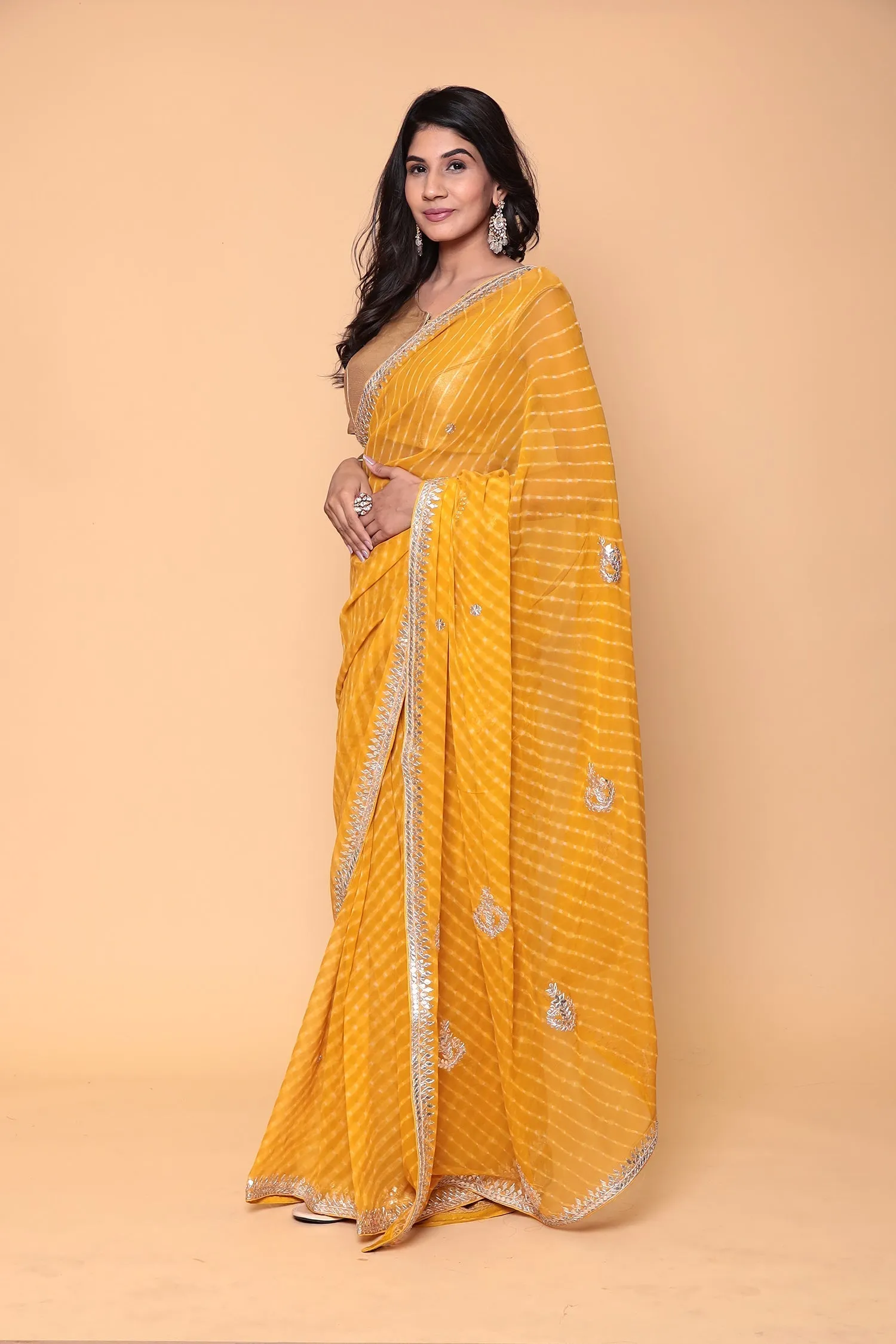 Chiffon Saree with Gota Patti, Mothra work.