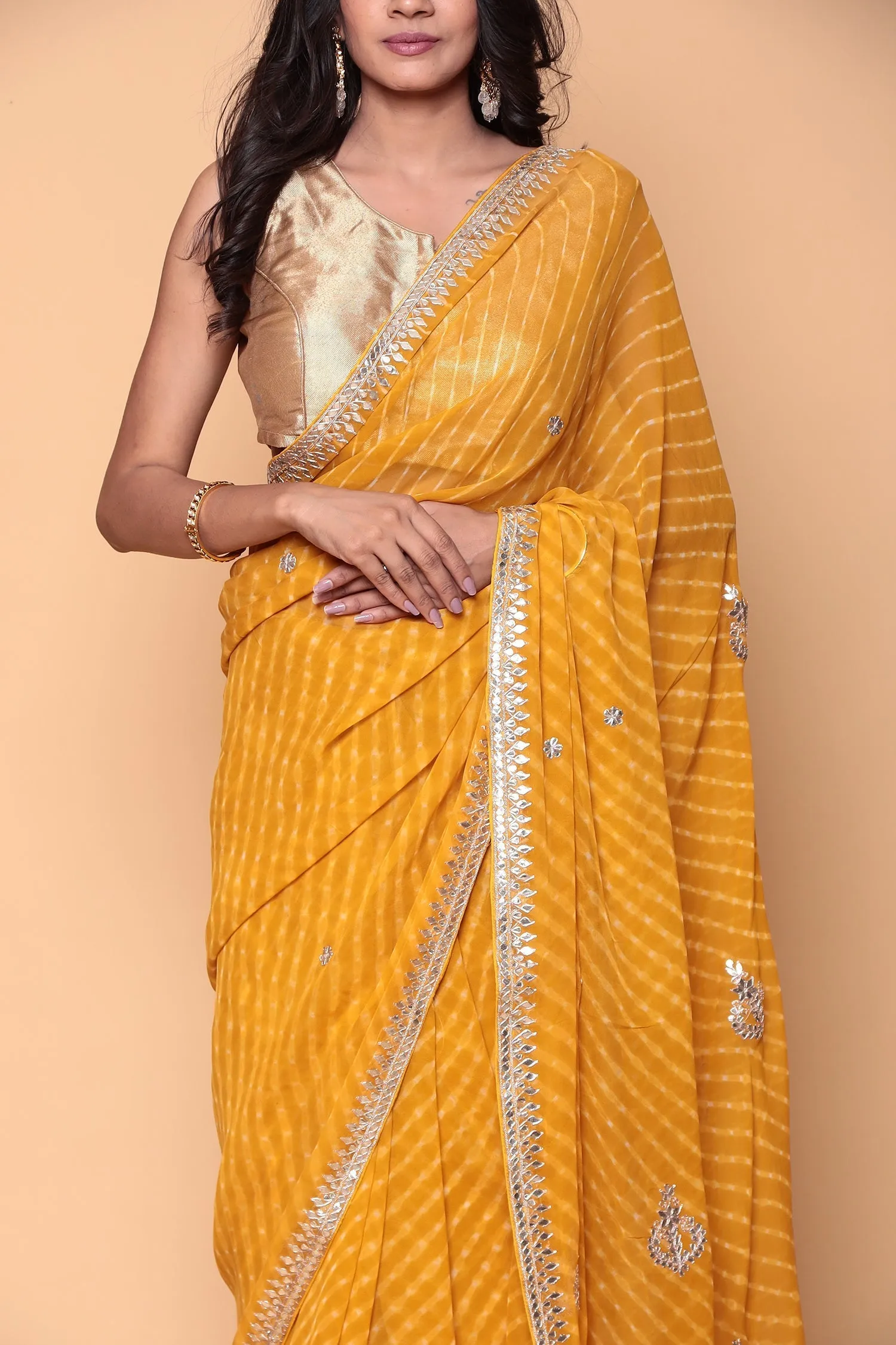 Chiffon Saree with Gota Patti, Mothra work.