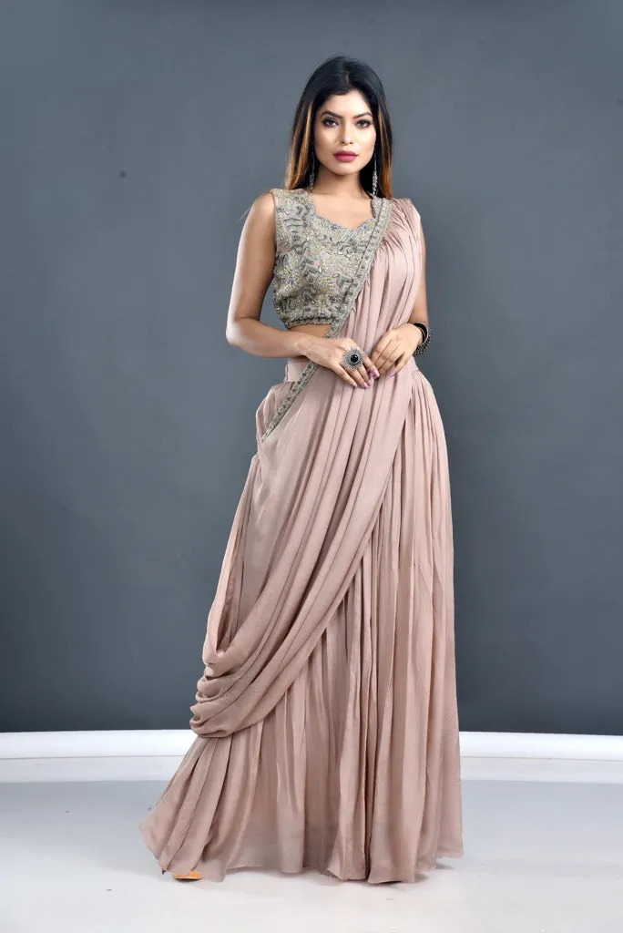 Chinon Drape Saree with Hand Work