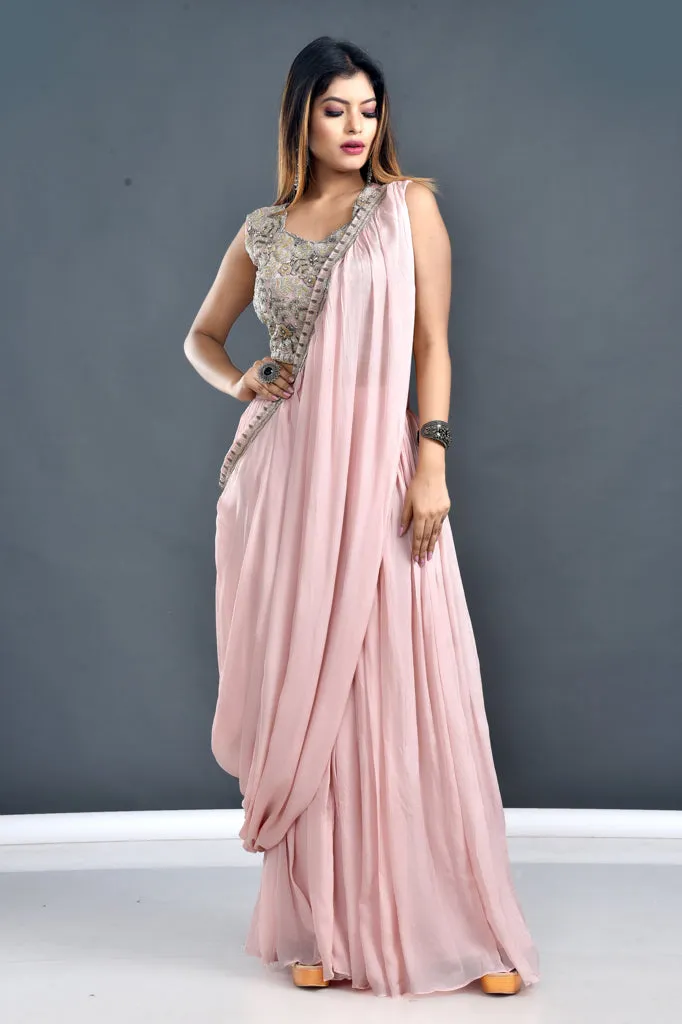 Chinon Drape Saree with Hand Work