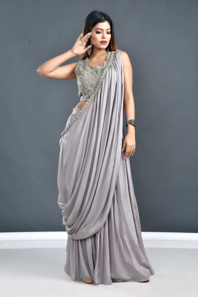 Chinon Drape Saree with Hand Work