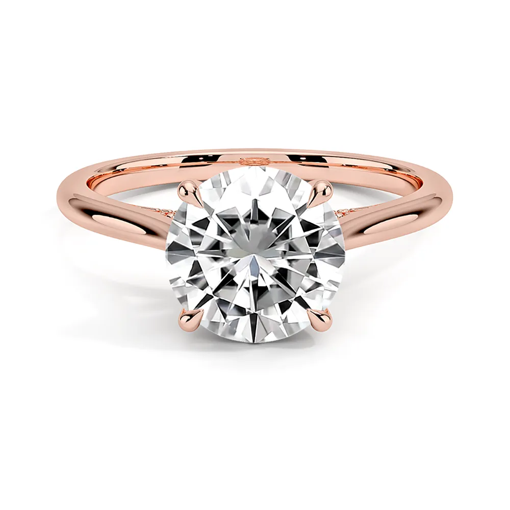 Classic Four-Prong Round Cut Engagement Ring With Hidden Halo