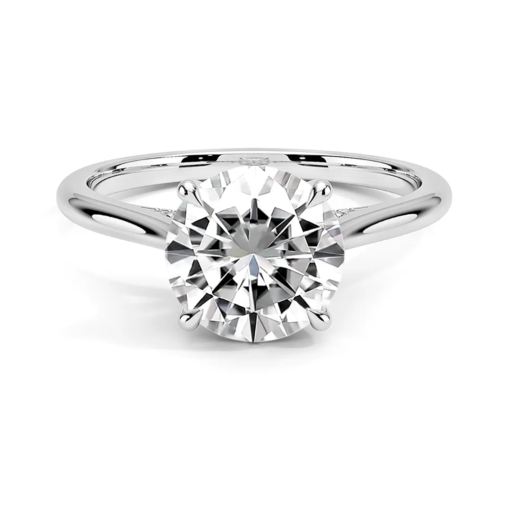 Classic Four-Prong Round Cut Engagement Ring With Hidden Halo