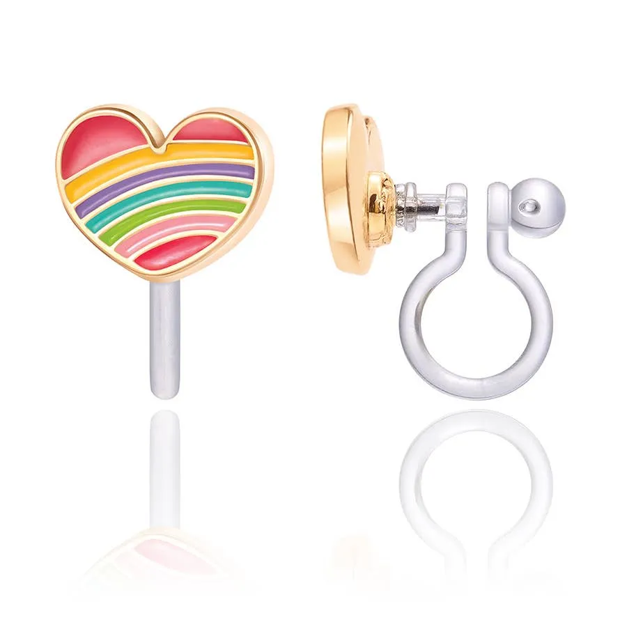 CLIP ON Cutie Earrings- Rainbow Heart