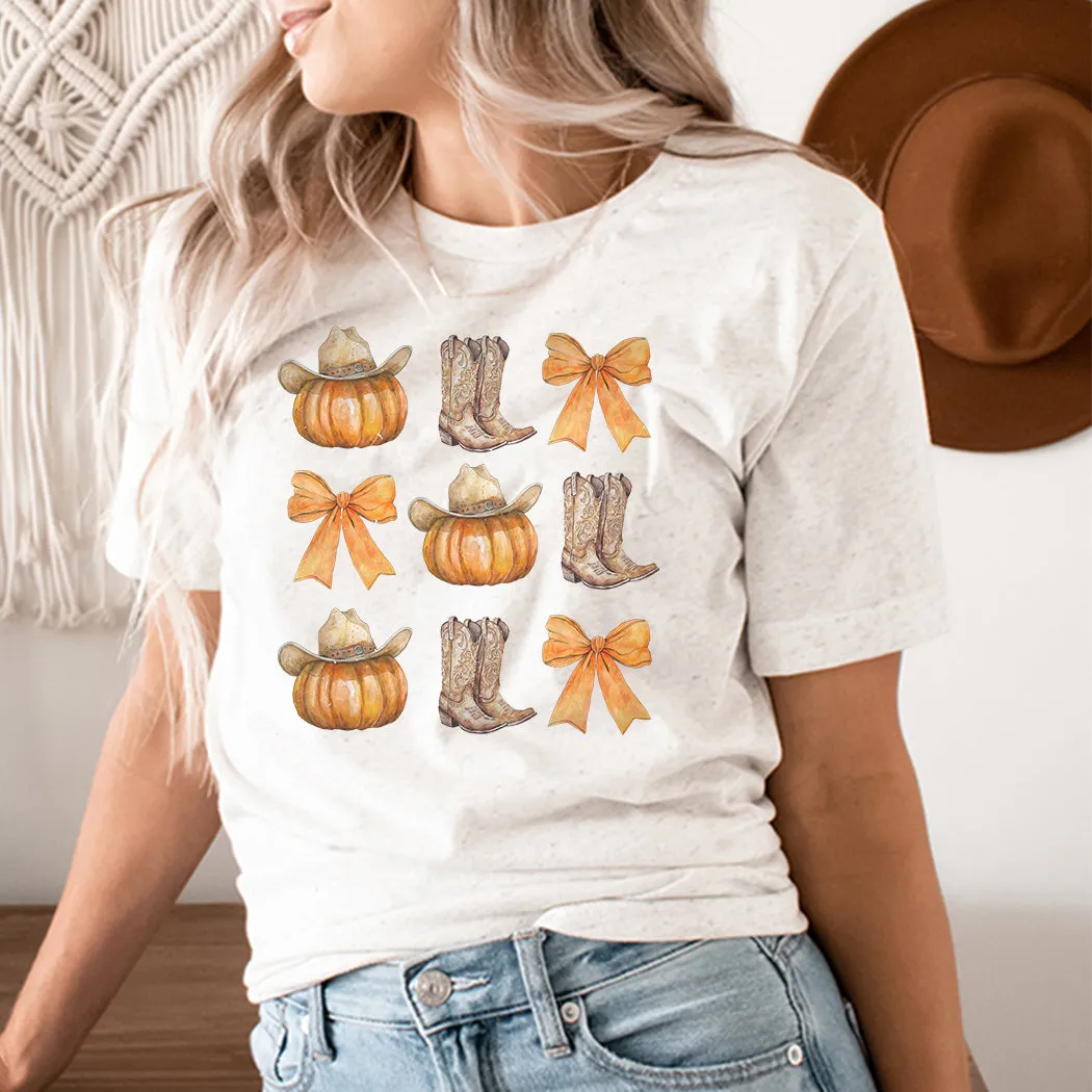 Cowgirl Pumpkin and Bows Graphic T-Shirt - FA304