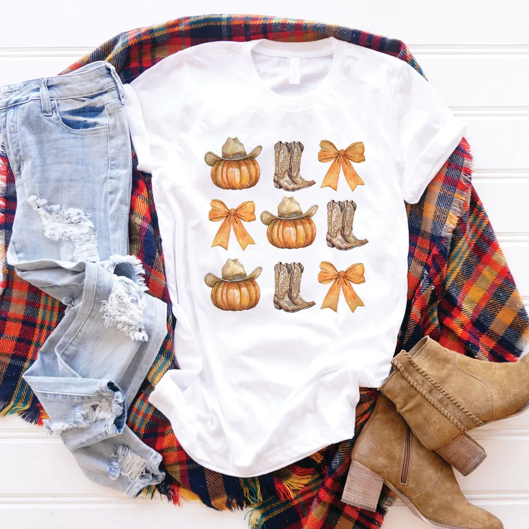 Cowgirl Pumpkin and Bows Graphic T-Shirt - FA304