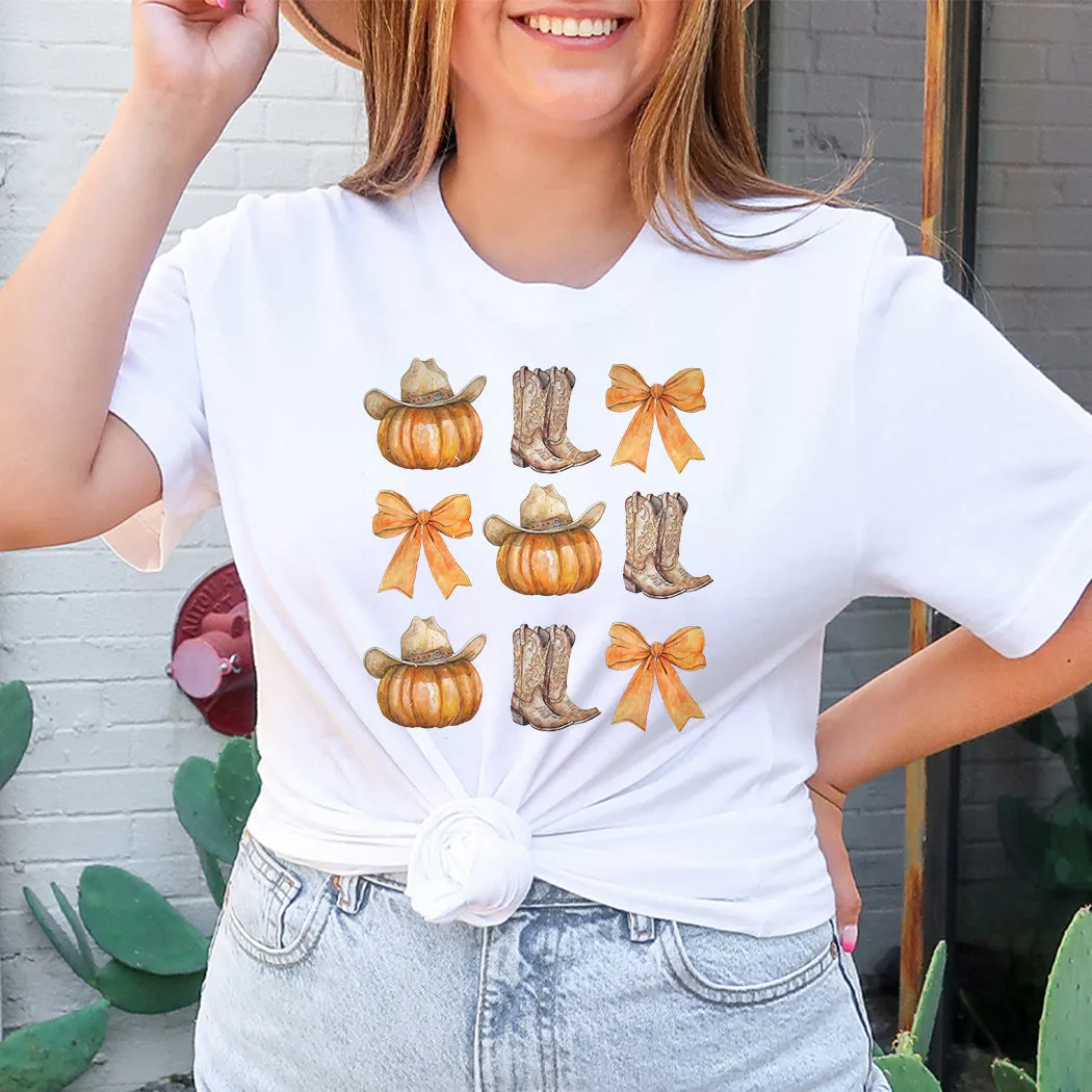 Cowgirl Pumpkin and Bows Graphic T-Shirt - FA304