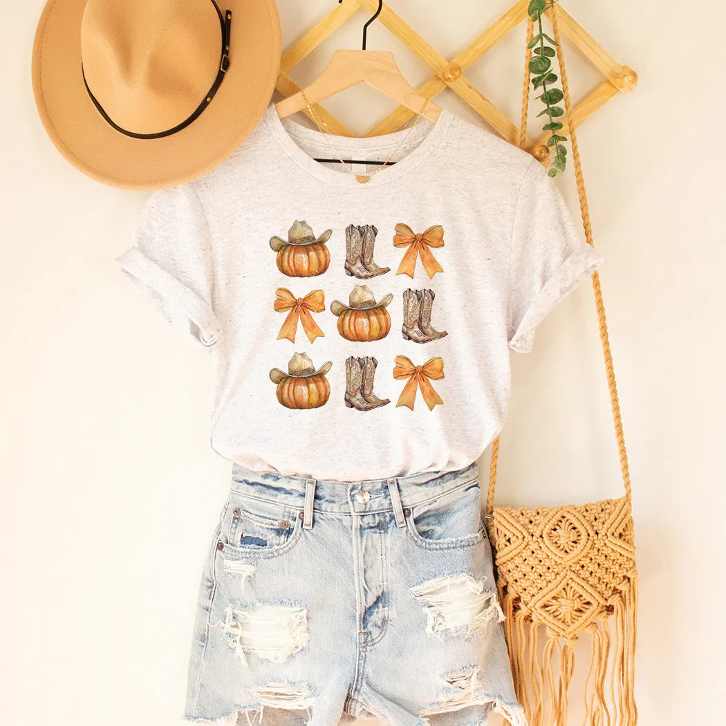 Cowgirl Pumpkin and Bows Graphic T-Shirt - FA304