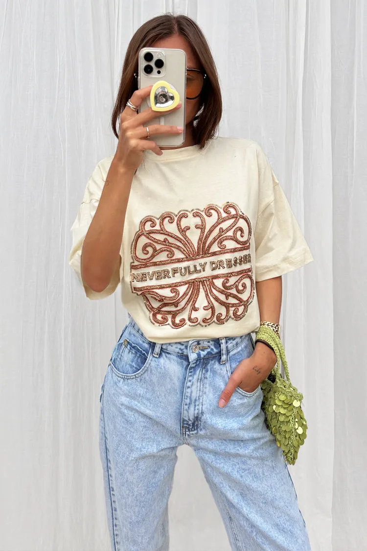 Cream Beaded Logo T-shirt