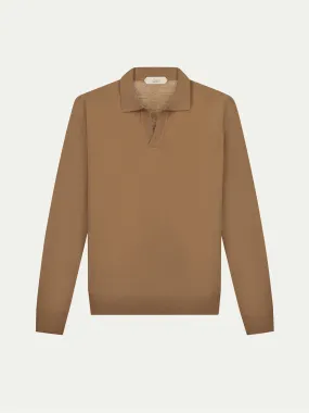 Extrafine Merino Buttonless Polo Caramel