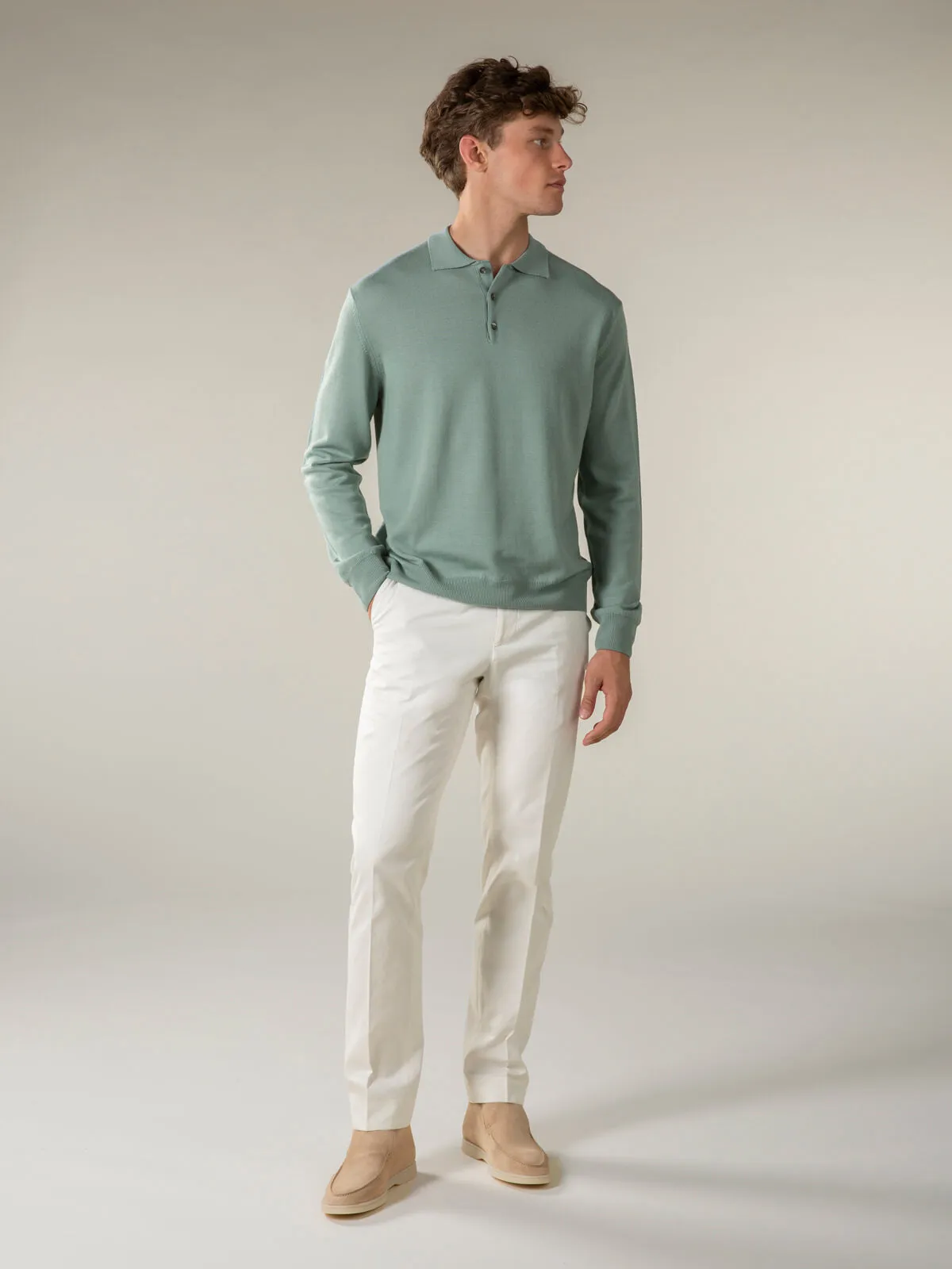 Extrafine Merino Polo Light Green