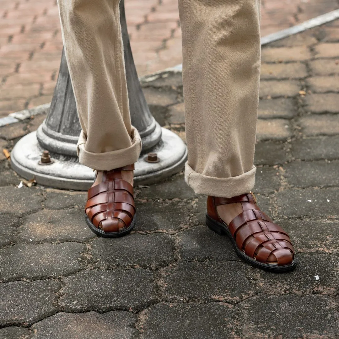 Fisherman Cage Sandal - Cognac Tan (Hand Painted Patina)