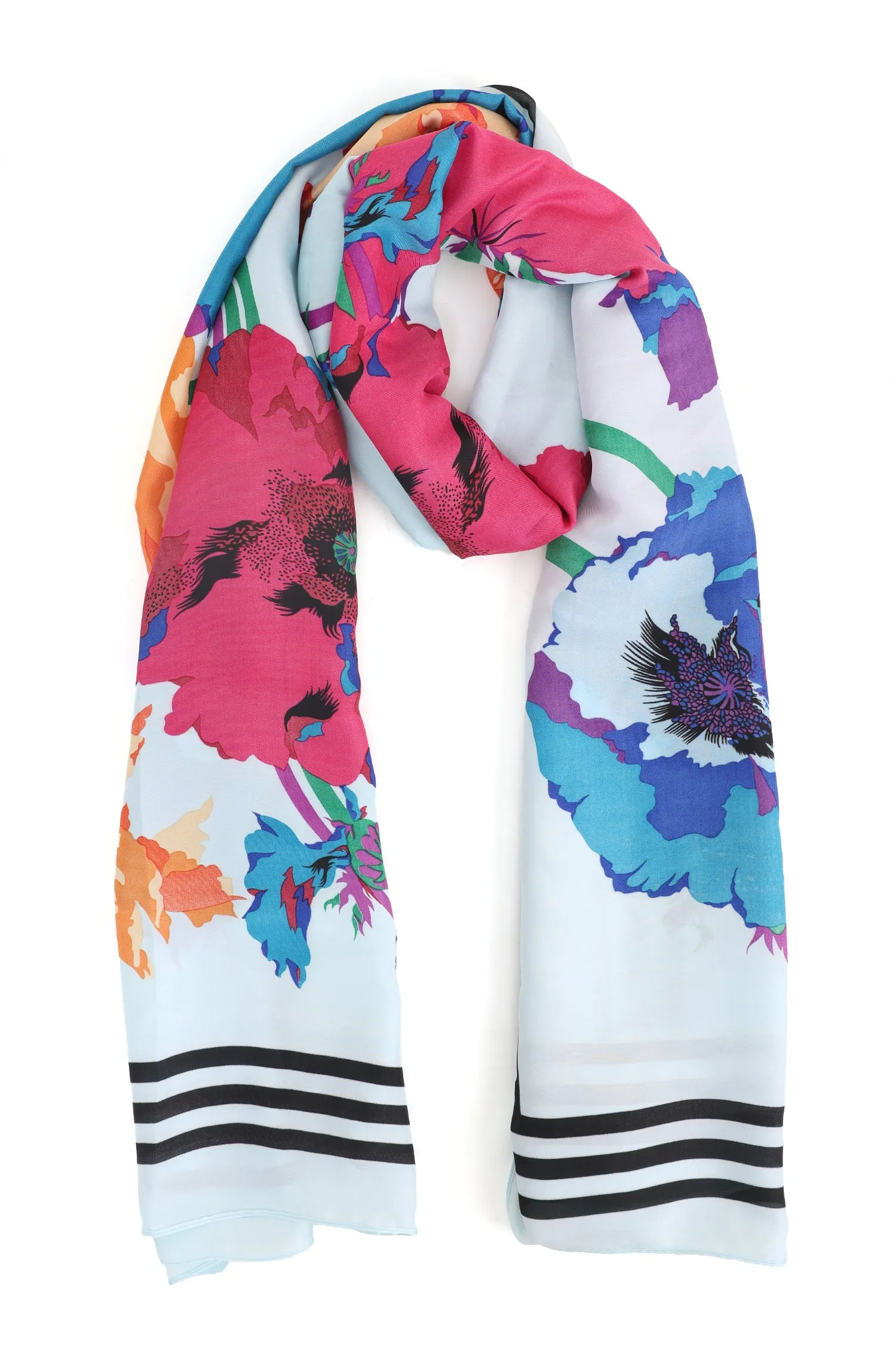 FLORA CHIFFON SCARF-LT-BLUE