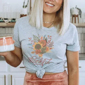 Floral Thankful Fall Graphic T-Shirt - FA132