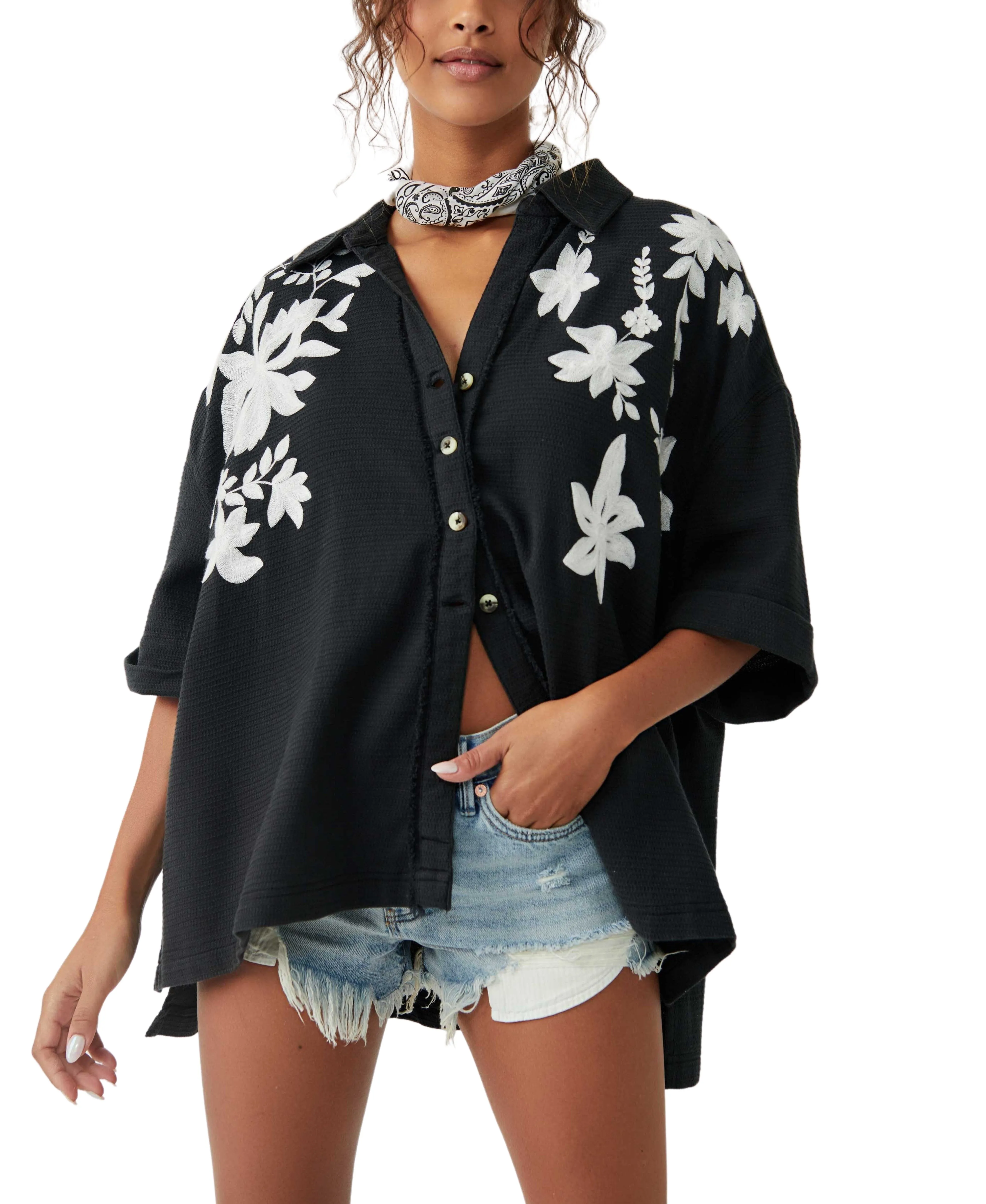 Flowers Embroidered Shirt | Moonscape