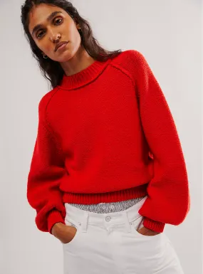 Free People Riley Pullover Red Cotton Crewneck Sweater