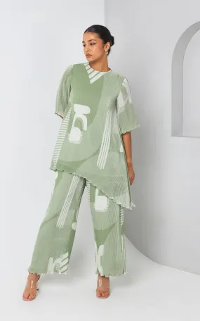 Green Micro Pleated Co-ord Set