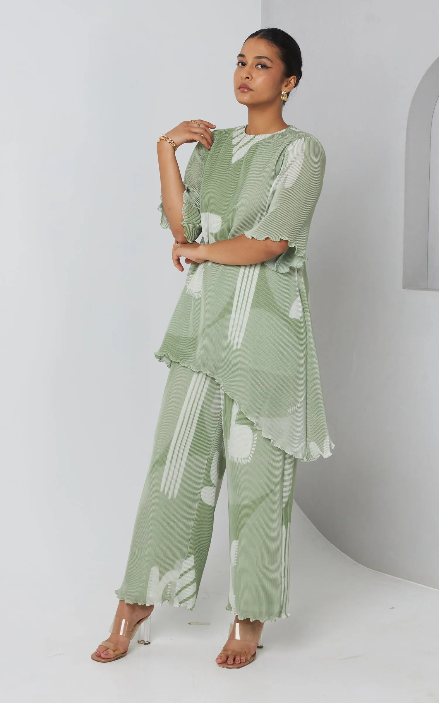 Green Micro Pleated Co-ord Set