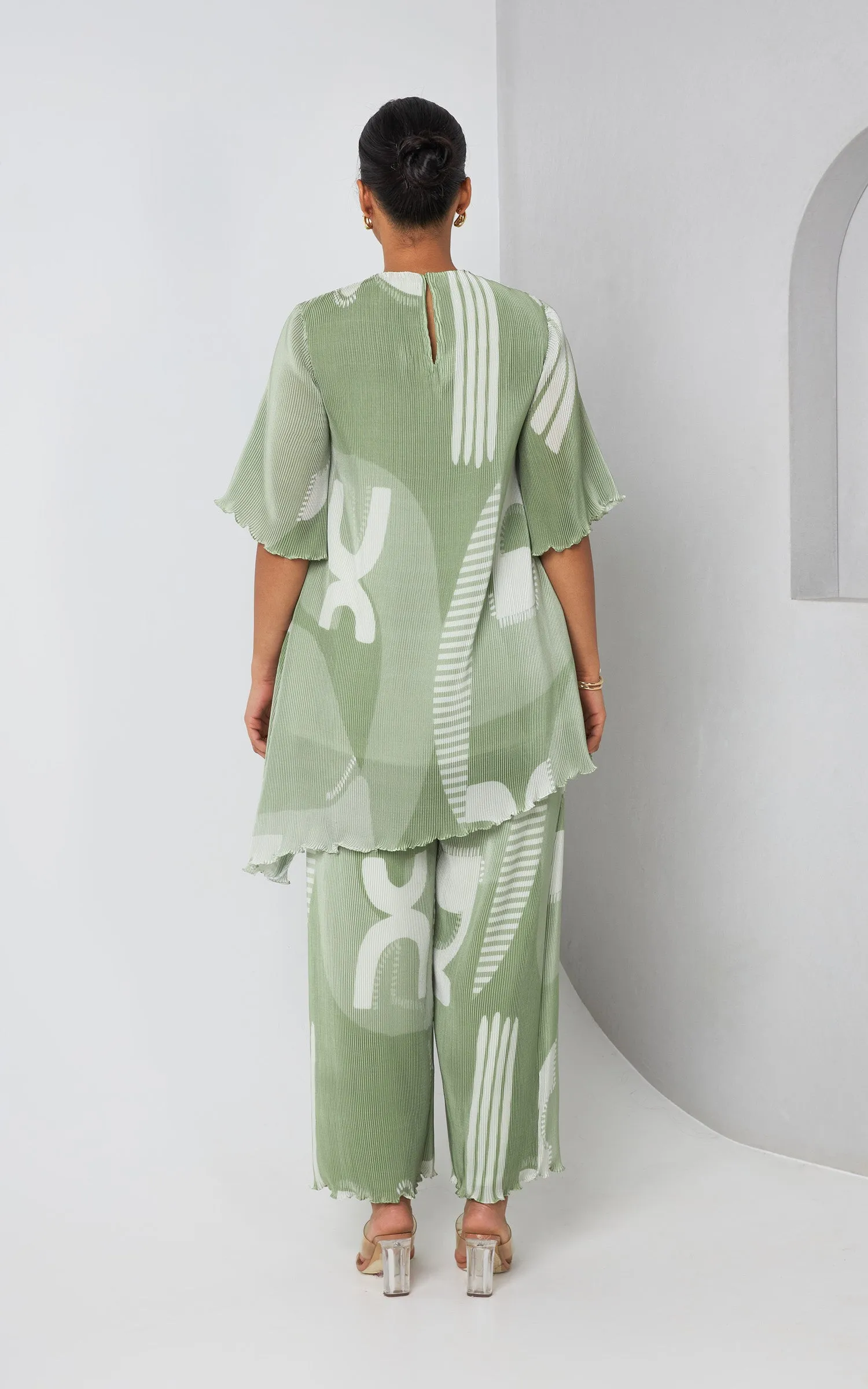 Green Micro Pleated Co-ord Set