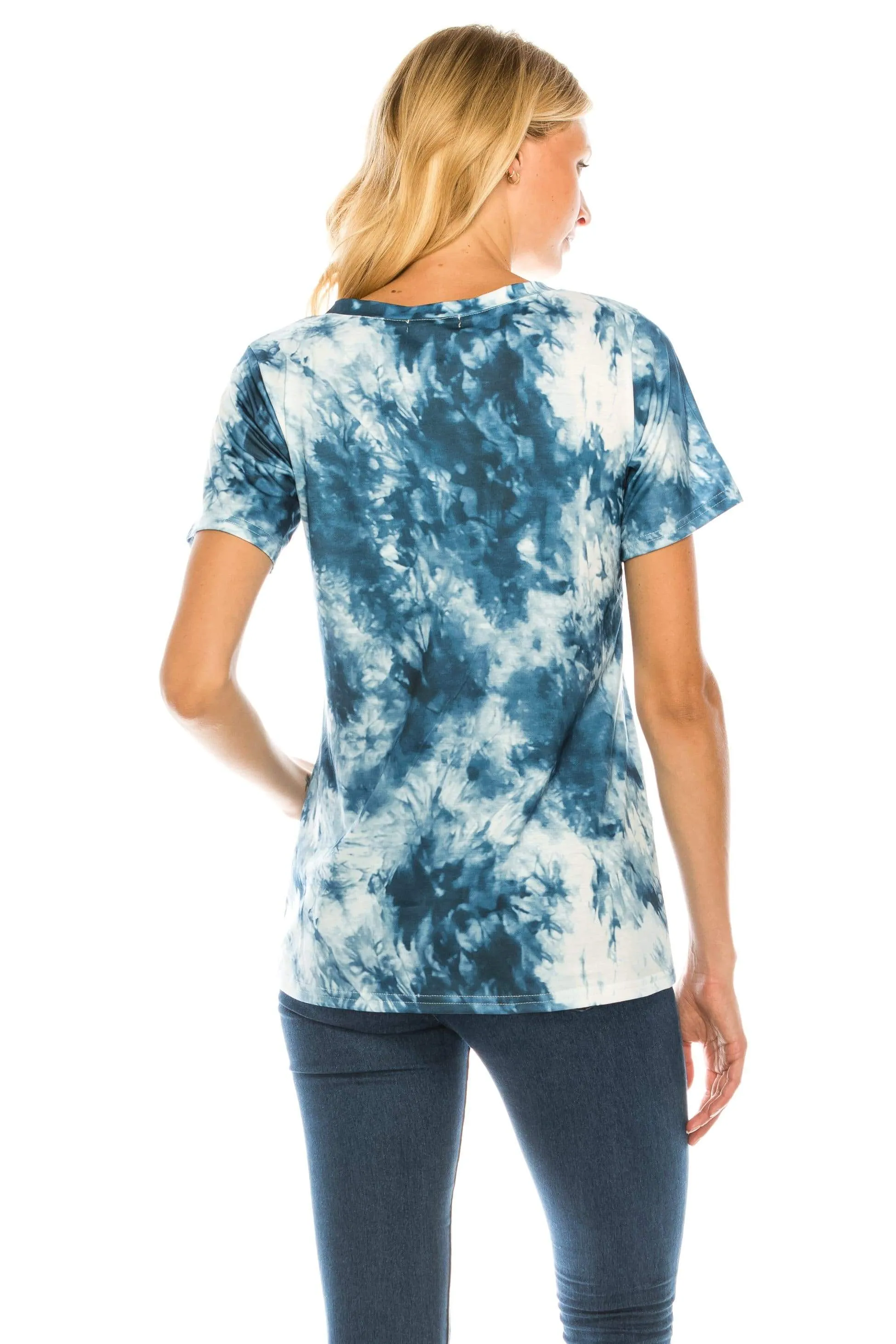 Haute Edition Women's V Neck Tie Dye Prints Tee