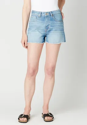 HIGH RISE RELAXED GOLDIE Mid Blue Sanded SHORTS - BL15802