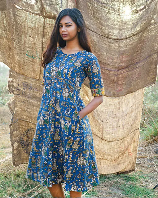 Kalamkari Shirt Dress Blue